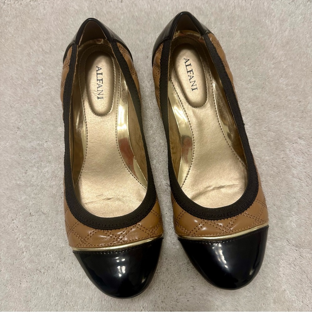 Alfani Quilted Beige Black Gold Ballet Flats Jemah  7
